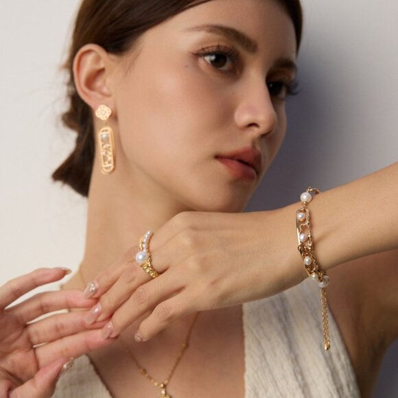 ✨ Artisan Original Laurel Leaf & Dangling Pearl Ring | S925 Gold Adjustable - Picture 11 of 12